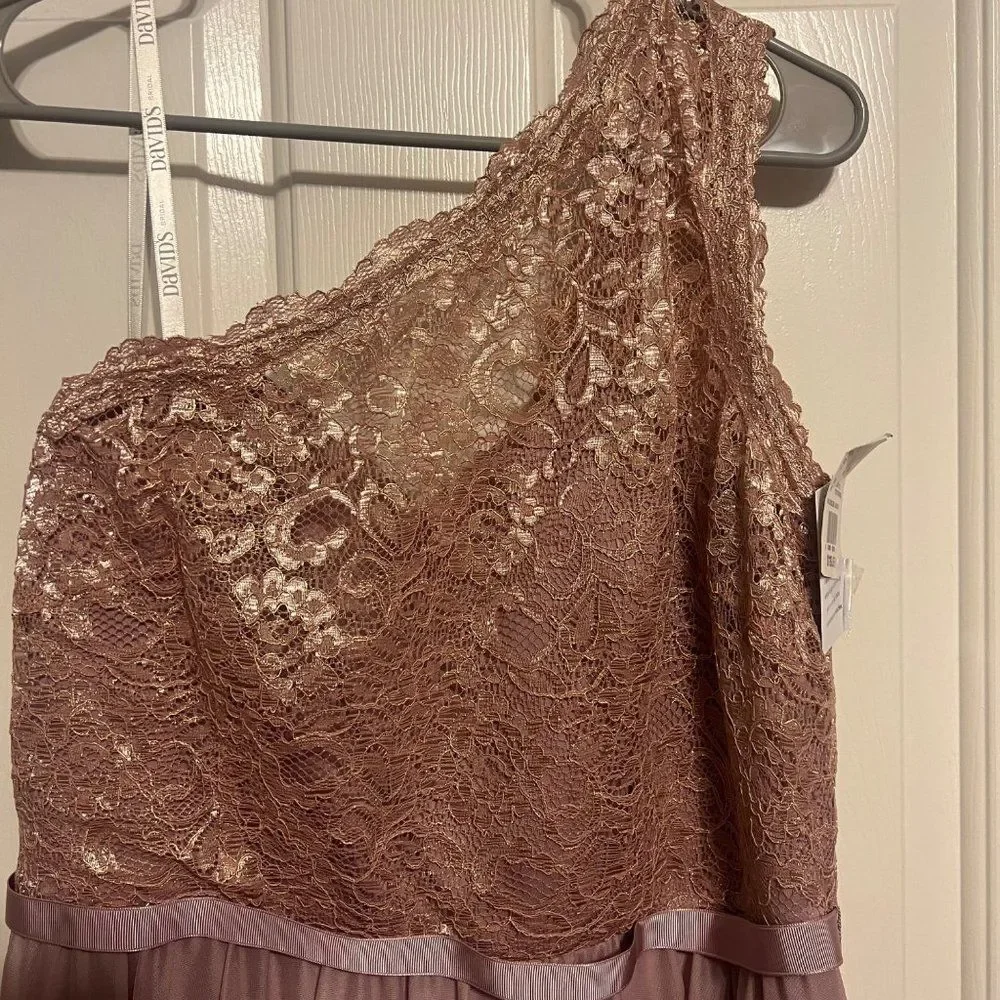 David's Bridal Womens Formal Short Dress One Shoulder Lace Sz 14 Bridesmaid Prom - Picture 2 of 10